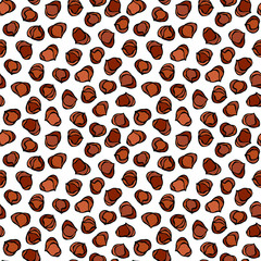 Hazelnut Seamless Endless Pattern. Whole Peeled Hazelnut. Autumn or Fall Harvest Collection. Realistic Hand Drawn High Quality Vector Illustration. Doodle Style.