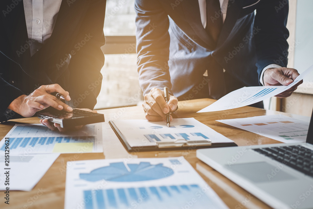 Leinwandbilder Executive team discussing the charts and graphs working in business strategy and financial plan to investment profit, discussing working analysis with financial data and marketing growth report