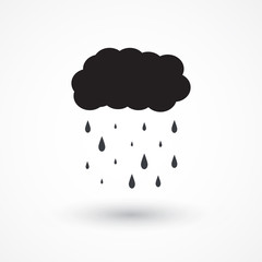 Rain cloud with raindrops falling down icon