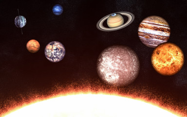 Planets of the solar system on one side of the Sun. Elements of the image are furnished by NASA