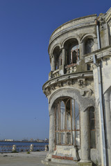 Detail of broken European landmark in Constanta, Romania