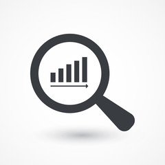 Magnifying glass showing rising chart bar graph, illustration