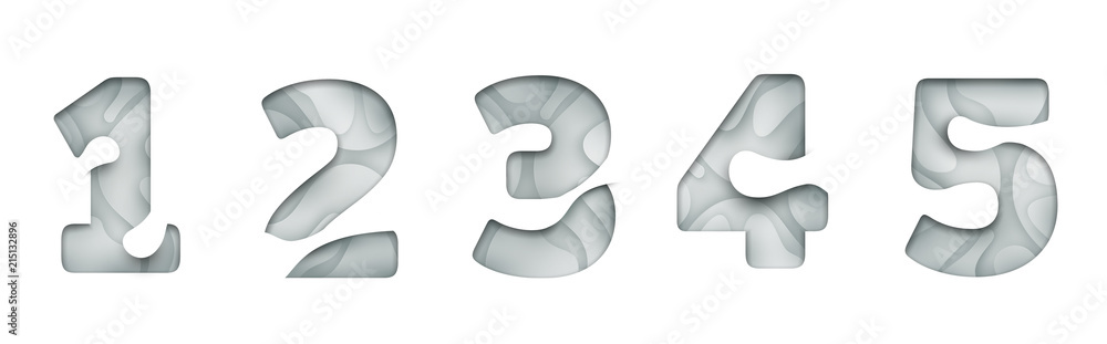 Wall mural paper cut numbers isolated on white background. modern 3d design for advertising, branding greeting 