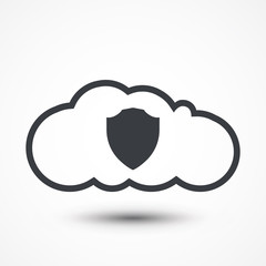 Protected cloud service concept. Cloud and shield. Illustration of protected cloud network