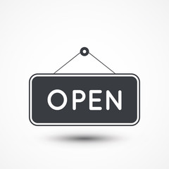 Open Icon. Open Sign - Illustration of black sign with information welcoming shop visitors. illustration for design