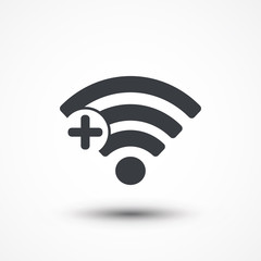 Wifi plus sign. Add Wi-fi symbol. Wireless Network icon. Wifi zone. Flat design style