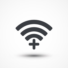 Wifi plus sign. Add Wi-fi symbol. Wireless Network icon. Wifi zone. Flat design style