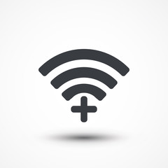 Wifi plus sign. Add Wi-fi symbol. Wireless Network icon. Wifi zone. Flat design style