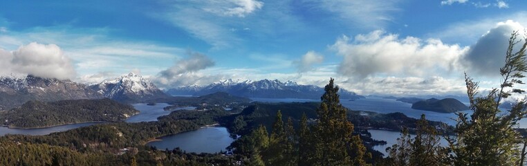 view of the lakes of the city of San Carlos de Bariloche Argentina,panoramic, photo taken in winter 
