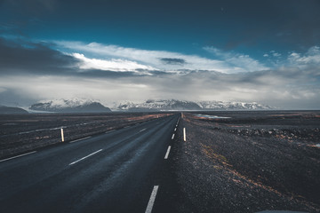 Fototapeta premium Street Highway Ring road No.1 in Iceland, with view towards mountain. Southern side if the country.