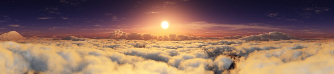 Panorama of clouds. Panorama of the sky. Above the clouds.
3D rendering

