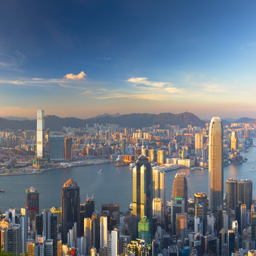 Skyline of Hong Kong Island and Kowloon from Victoria Peak, Hong Kong Island, Hong Kong