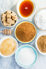 Different Kinds of Sugar and Sweeteners in the Bowls