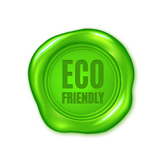 Vector green wax seal isolated on white, eco friendly, vegan product