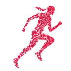 Abstract silhouette running woman of flying red particles isolated on white background. Healthy lifestyle concept. Vector illustration.
