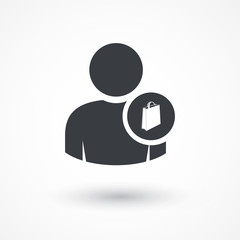 Person shopping bag icon. User profile