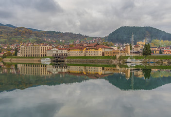 Fototapeta premium Visegrad, Bosnia & Herzegovina - the Mehmed Paša Sokolovic Bridge is one of the main landmarks in the country, and Visegrad one of the pearls of the Balkans