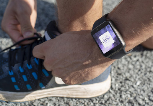 Sports setting, mobile application smartwatch design mockup