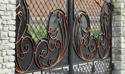 Wrought-iron gates, ornamental forging, forged elements close-up.