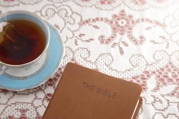Bible Set Out with Tea for a Ladies Bible Study