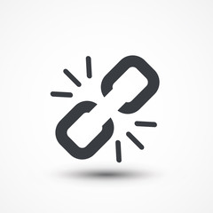 Link break icon. Broken connection. Freedom concept, Broken chain link icon. Disconnect. Break free. Web link icon. Logo, Design, Flat, UI, Web