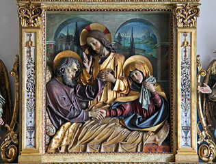 morte di San Giuseppe; rilievo in legno nella Chiesa abbaziale di Sant'Agostino a Gries, Bolzano