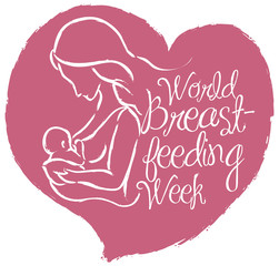 Heart with Mother Silhouette for World Breastfeeding Week Event, Vector Illustration