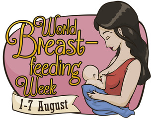 Beautiful Mother with her Baby Commemorating World Breastfeeding Week, Vector Illustration