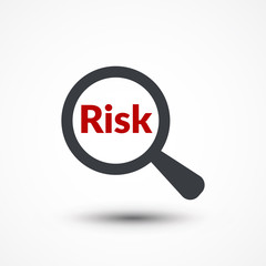 Magnifying glass with word risk on white background