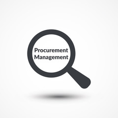 Magnifying glass with words procurement management on white background