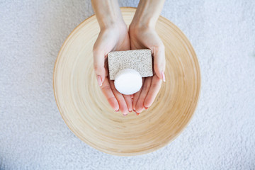 Handmade Soap border.Spa products. Wellness Products and Cosmetics. Bath-day Ingredients For Spa Treatments Soap on White Background