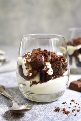 No baked chocolate cheesecake or trifle in a glass.