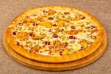 Pizza with sausages and potato