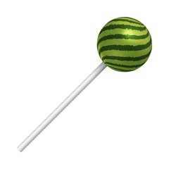 Watermelon lollipop on a white background. A realistic sweet candy. Vector illustration