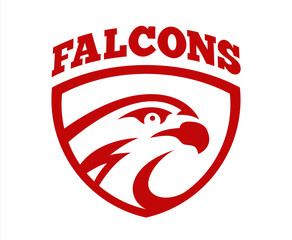 Vector falcon or hawk head sport logo mascot design. American wild eagle abstract beak symbol sign concept.