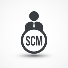 Human flat icon with word SCM supply chain management