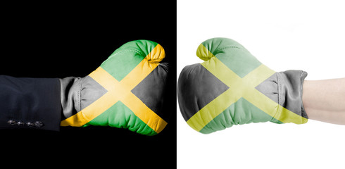Male hand in Boxing gloves with Jamaica flag