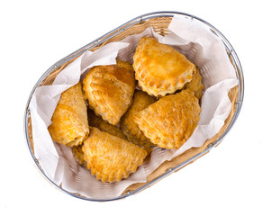 Wicker basket with sweet homemade cakes