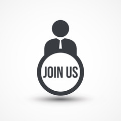 Person flat icon with word Join us isolated