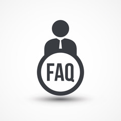 Person flat icon presenting word FAQ