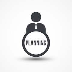 Business person with text PLANNING flat icon
