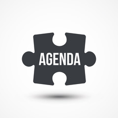 Puzzle piece with a word AGENDA. Flat icon