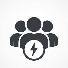 User group icon. Management Business Team Leader Sign. Social Media, Teamwork concept. Flash icon, bolt of lightning. Light sign. Lightning illustration. Abstract design graphic element