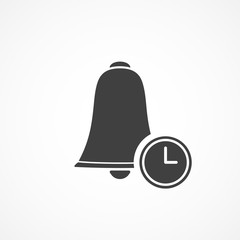 Bell icon. Reminder alarm signal symbol. Notification symbol. Alert sign. Ring icon. With a clock. Punctuality icon
