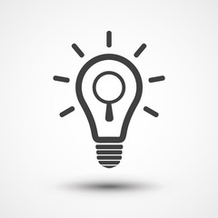 Magnifying optical glass within Light Bulb icon. Search idea icon, lamp icon, bulb icon. Creativity symbol. Looking For An Idea