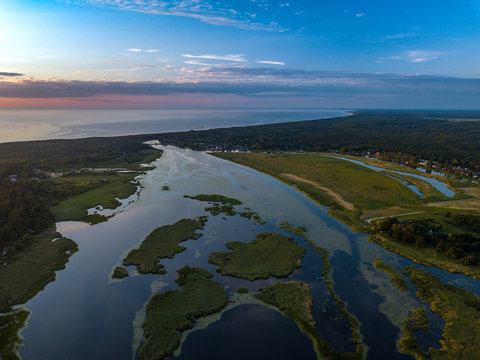 The old riverbed of the river Daugava. The Gulf of Riga, top view.
