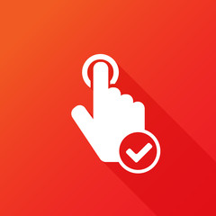 Hand pointing with check mark icon