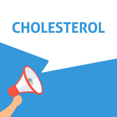 Hand Holding Megaphone With CHOLESTEROL Announcement