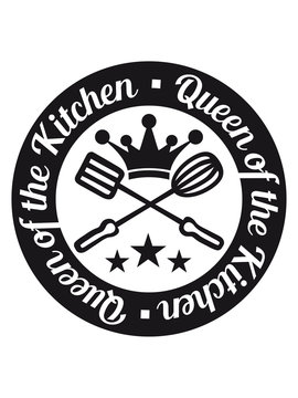 queen of the kitchen aufkleber kreis rund stempel sticker königin emblem chef koch kochen grillen grillmeister schürze essen hunger lecker grill bbq küche backen