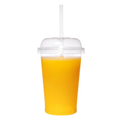 Transparent glass with fresh orange juice isolated on white background.